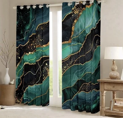Green Gold Marble Blackout Curtains Modern Luxury Gold Texture 42WX84H (2) - Image 1 of 4