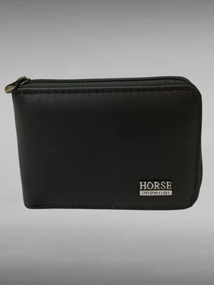 Cartera de cuero para hombre plegable RFID cremallera bolsillo para monedas caballo imperial negra Foto 1 de 4