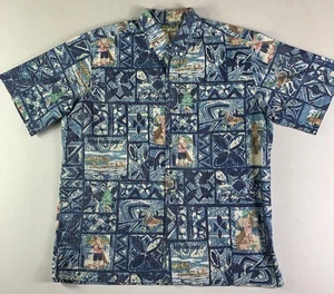 Reyn Spooner Mele Kalikimaka Mens XL 2007 Hawaiian Christmas Aloha Santa Blue - Picture 1 of 6