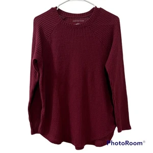 American Eagle Damen Burgunderrot Waffel Strick LS Shirt Thermo Pullover Größe Small - Bild 1 von 8