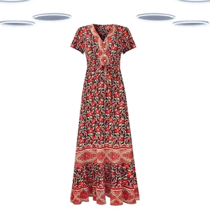 Ex Joe Browns Women's Short Sleeve Floral Boho Border Print Dress in Black/Red - Picture 1 of 4