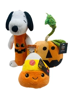 Lot of 3 Halloween Squeaker Crackle Plush Dog Toys Snoopy Pumpkin New With Tags - Picture 1 of 12