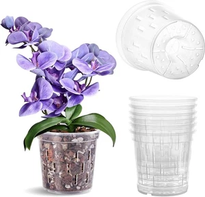 TRUEDAYS 6 Pack Orchid Pot 5 Inch Clear Flower Plastic Plant 5Inch-6Pack  - Picture 1 of 7
