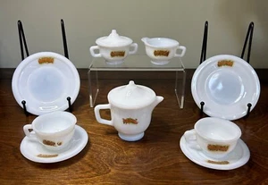 Akro Agate MISS AMERICA Little American Maid Tea Set White Decal Complete W Box - Picture 1 of 15