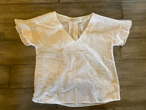 Camicetta top Madewell bianca alla deriva con volant e occhielli taglia small - Foto 1 di 4