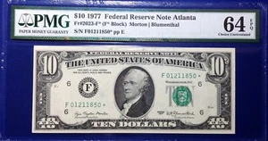 1977 $10 Federal Reserve Note Fr-2023-F* Atlanta PMG64 Choice UNC EPQ - Picture 1 of 4