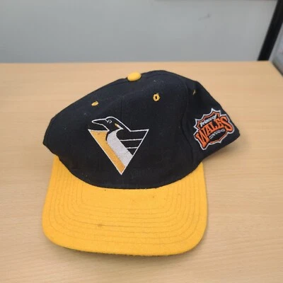 Pittsburgh Penguins NHL Starter Black Yellow Baseball Cap Hat Fitted Size 7 1/4 - Image 1 of 4