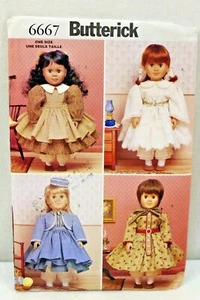 Butterick Pattern 6667 18" Doll Historical Dresses Pinafore Bolero Hat Uncut - Picture 1 of 2