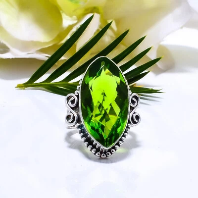 Green Peridot Gemstone 925 Sterling Silver Ring Oxidize Jewelry Gift For Friends - Image 1 of 4