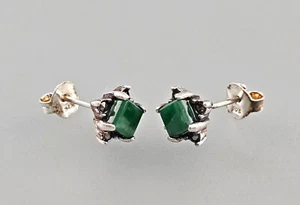 9923261-d Green Jade Ear Studs Marcasites Rectangle 925er Silver 0 3/8x0 3/8in - Picture 1 of 4