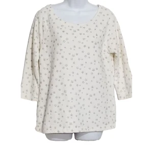 Gap Women's 3/4 Sleeve Sweatshirt White Silver Stars Glitter Medium - Picture 1 of 8