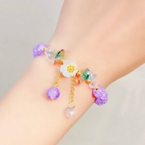 Purple Crystal Beaded Flower Daisy Lucky Bracelet Elastic Bangle Women Jewelry