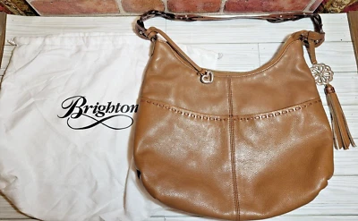 BRIGHTON KODIAK Leather 4 Pocket Tote MG Carmel Brown Unique strap Shoulder Bag  - Image 1 of 4