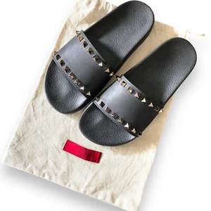 Valentino Rockstud Rubber Slider Sandal Fit Wmn’s US 6.5/7 Black Studded Slides - Picture 1 of 14