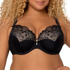 NUEVO Curvy Couture Mujer 1017 Tulipán Sexy Encaje Plus Push Up SUJETADOR NEGRO TALLA 34DD - Imagen 1 de 3
