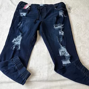 GOGO Jeans Distressed High Rise Jogger Womens Size 22 Blue Jean Pants - Picture 1 of 12