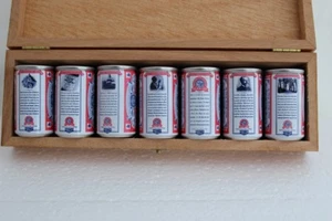 THE STORY OF ANHEUSER BUSCH Mini 7pc Can Set in 1998 LIMITED EDITION WOODEN BOX - Picture 1 of 12