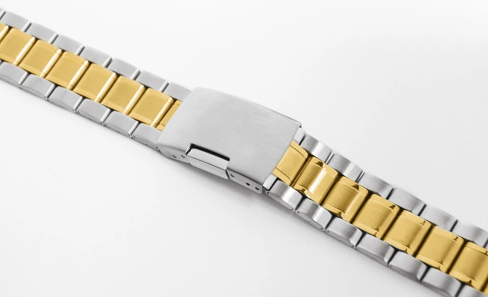 CINTURINO IN ACCIAIO PER OROLOGI CHIUSURA DI SICUREZZA ANSA 18 mm ARGENTO ORO - Immagine 1 di 1