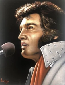 Elvis Presley The king black velvet oil painting handpainted signed art - Picture 1 of 4