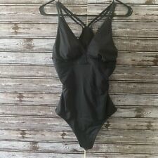 LL Bean Women's One-Piece Swimsuit Size 10 Long UPF50 Black Cutout Split Straps