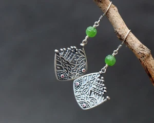 B06 Ohrring zwei Fische mit Jaspis grün Sterling Silber 925 - Bild 1 von 7