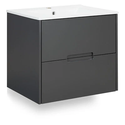 Waschtisch mit Unterschrank 60 cm | Waschbecken Keramik | Holz Grau Homestyle4u - Bild 1 von 4