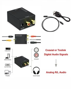 Toslink Signal Optical Coaxial Digital to Analog Audio Converter Adapter RCA L/r - Picture 1 of 4