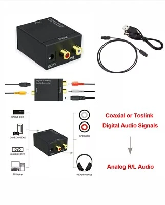 Toslink Signal Optical Coaxial Digital to Analog Audio Converter Adapter RCA L/r - Image 1 of 4