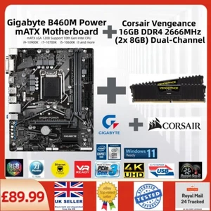 Gigabyte B460M Power mATX Motherboard for 10th Gen + 16GB DDR4 Corsair Memory - Afbeelding 1 van 16