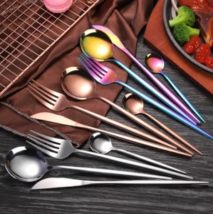 4 Pcs/Set Stainless Steel Cutlery Gold Plated Dinnerware Knife Fork Spoon Kit - Picture 1 of 13