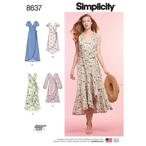 SIMPLICITY 8637 MISSES WRAP DRESSES Sewing Pattern Sizes 6-14 & 16-24 AVERAGE - Picture 1 of 6