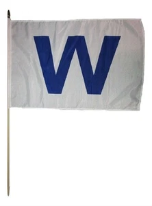12x18 12"x18" Chicago Cubs " W " Win Stick Flag wood Staff 100D FABRIC - Picture 1 of 1
