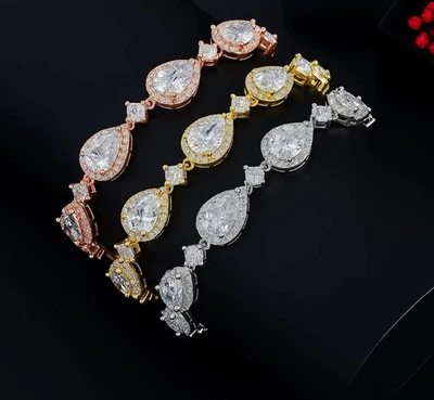 Pulsera de tenis de circonita cúbica con gota de agua unisex oro rosa joyas regalo de boda Foto 1 de 4