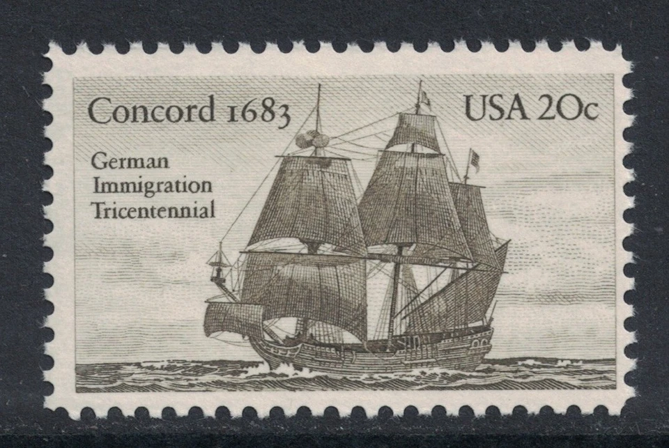 Scott 2040- Concord 1683, German Immigration- 20c MNH 1983- unused mint stamp - Image 1 of 1