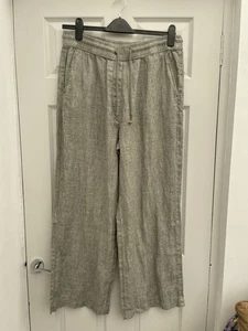 BNWTs WHITE STUFF Green 100% Linen Wide Leg Drawstring Trousers Sz 16 36W 30L - Picture 1 of 4