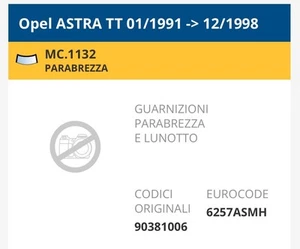GUARNIZIONE PARABREZZA PER OPEL ASTRA F 1991-1998 6257ASMH OPEL 90381006 - Imagen 1 de 1