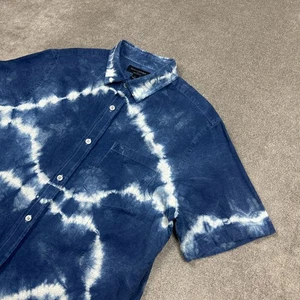 Banana Republic Shirt Mens Large Slim Fit Linen Blend Blue Tie Dye Summer Casual - Picture 1 of 10
