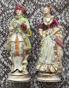 Vtg Wales Japan Victorian Couple Figurine Set Bisque Porcelain 1950s 60s - Picture 1 of 7