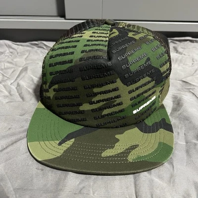 Supreme SS18 Repeat Mesh Back 5 Panel SnapBack Trucker Hat Woodland Camo *Rare* - Image 1 of 4