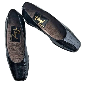 Angl Italian Black Patent Leather Day Heel Women's Shoes Sz 38.5 (US 8) Oxford - Picture 1 of 23