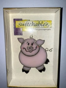 Vintage Glass Switchables StaIned Glass Suncatchers/Nightlight Cover Pink Pig - Picture 1 of 4