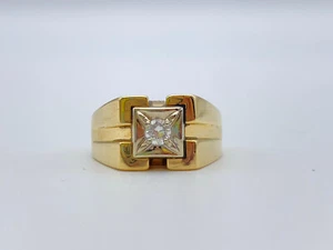 Men’s 14K Yellow and White Gold 0.18ct Diamond Solitaire Ring Size 7.5 - Picture 1 of 7