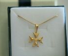 Pure Gold 9Kt 18Kt Or Gold Plated Maltese Cross Pendant With 18 Box Chain