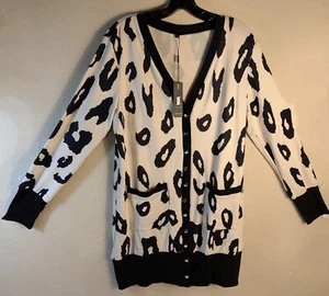 II ININ Women's L Cheetah Snap Up Cardigan W/Pockets Lightweight Long Sleeve NWT - Picture 1 of 19