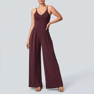 Halara Backless Side Invisible Zipper Pocket Quick Dry Wide Leg Jumpsuit - Picture 1 of 88