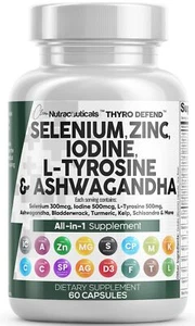 Selenium 300Mcg Zinc 50Mg Iodine 500Mcg L Tyrosine 500Mg Ashwagandha - Thyroid - Picture 1 of 9