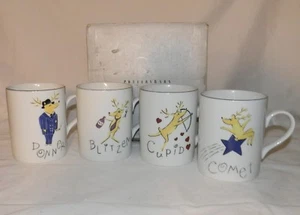 POTTERY BARN Reindeer Coffee Cup / Mug Set of 4 (Cupid Donner Blitzen Comet) * - Picture 1 of 10