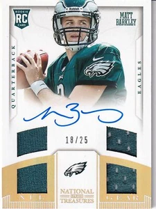 2013 National Treasures Matt Barkley Rookie NFL Ausrüstung Quad Materialien Aurto 18/25 - Bild 1 von 2