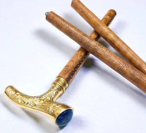 Unique Hand Carved Walking Stick Leather Covered Wooden Cane With Royal Handle - Picture 1 of 5