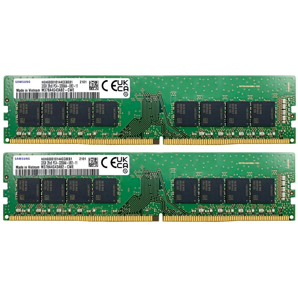 New Samsung 64GB 2X32GB DDR4 3200MHz PC4-25600 UDIMM Memory Ram M378A4G43AB2-CWE - Image 1 of 4